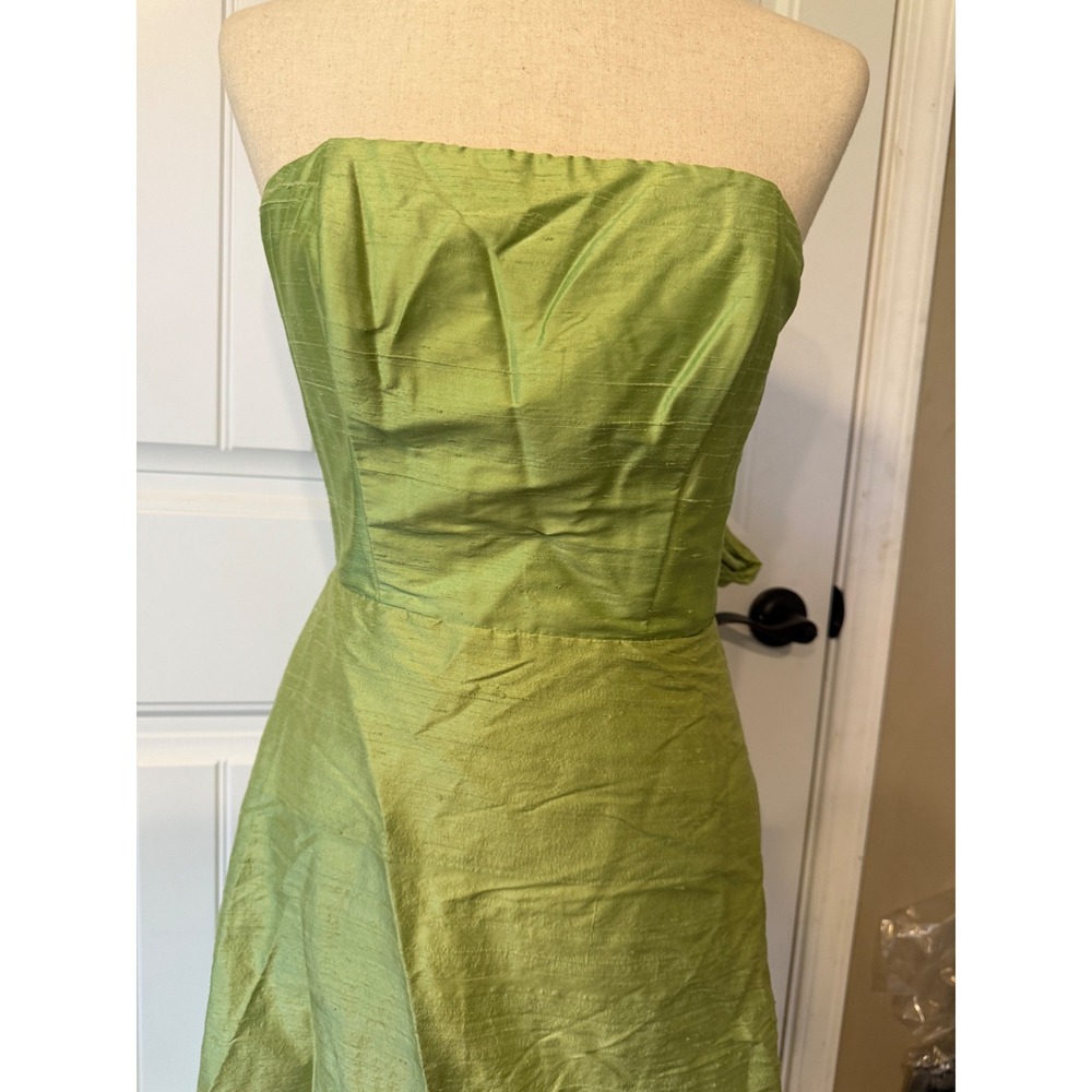 Watters & Watters Silk Blend Strapless Gown Lime Green Tie Back Formal Dress 4 - Picture 2 of 4